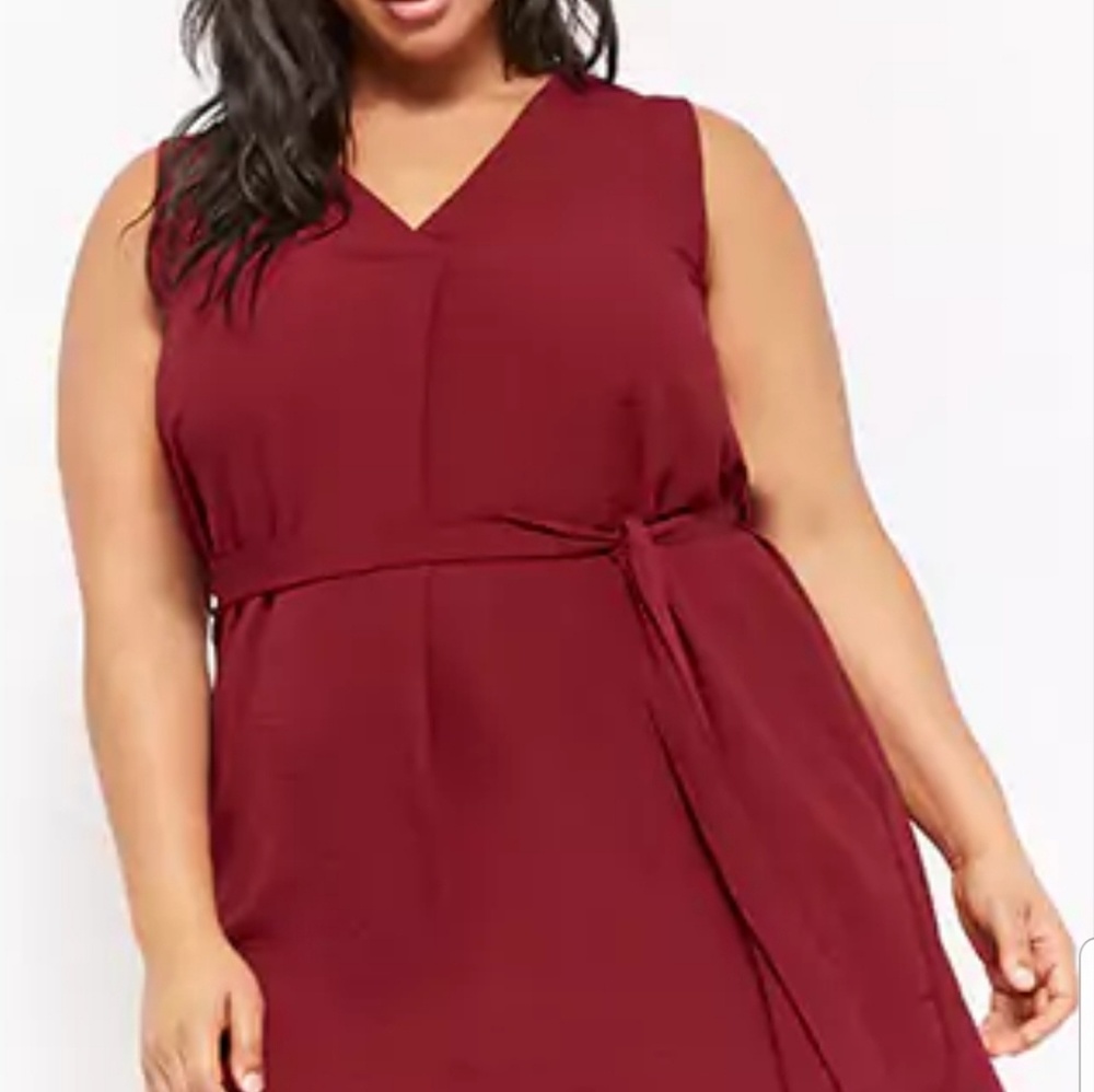 Burgundy surplice belted dress